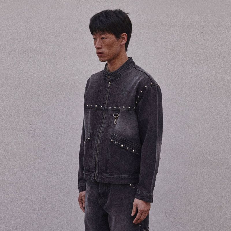 STUD HOOK DENIM RACER JACKET_BLACK