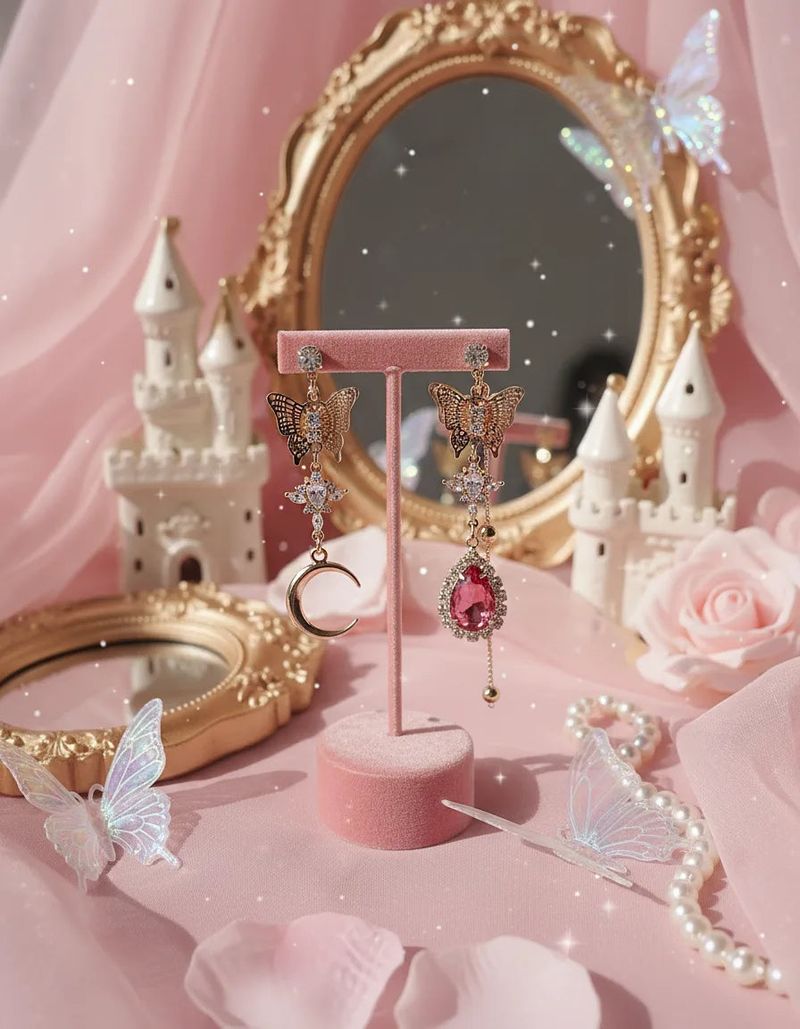 Rosepink Moon Butterfly Earring