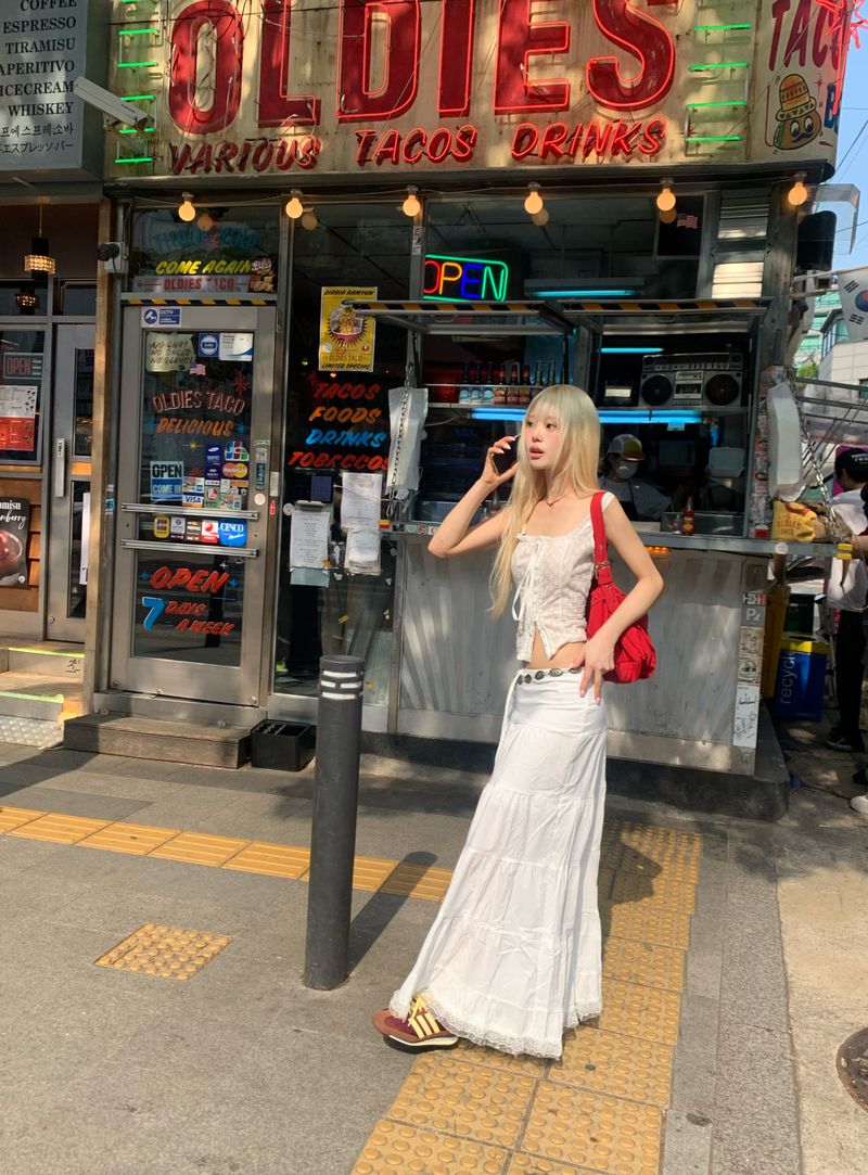 maxi white long skirt
