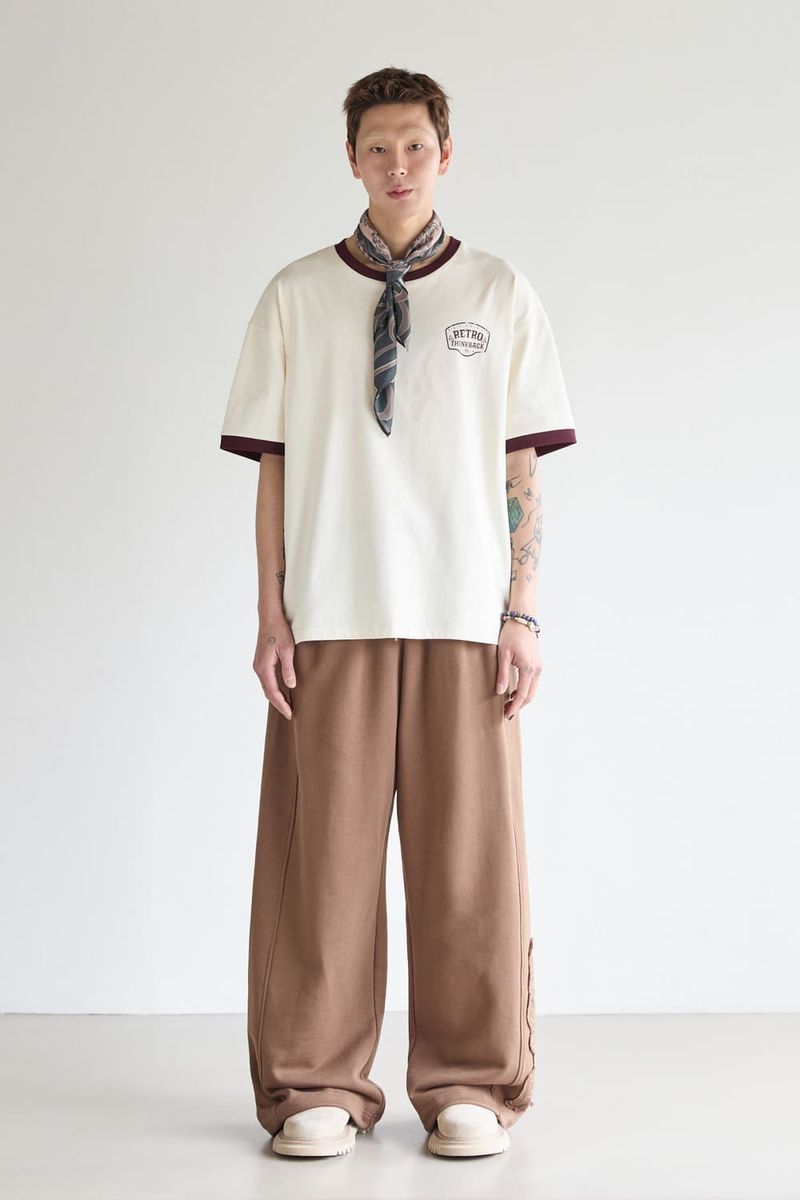 アップリケポイントスウェットパンツ - ブラウン