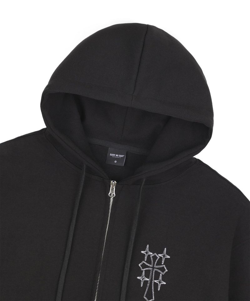 Needle Work Hoodie Zip-Up - Black