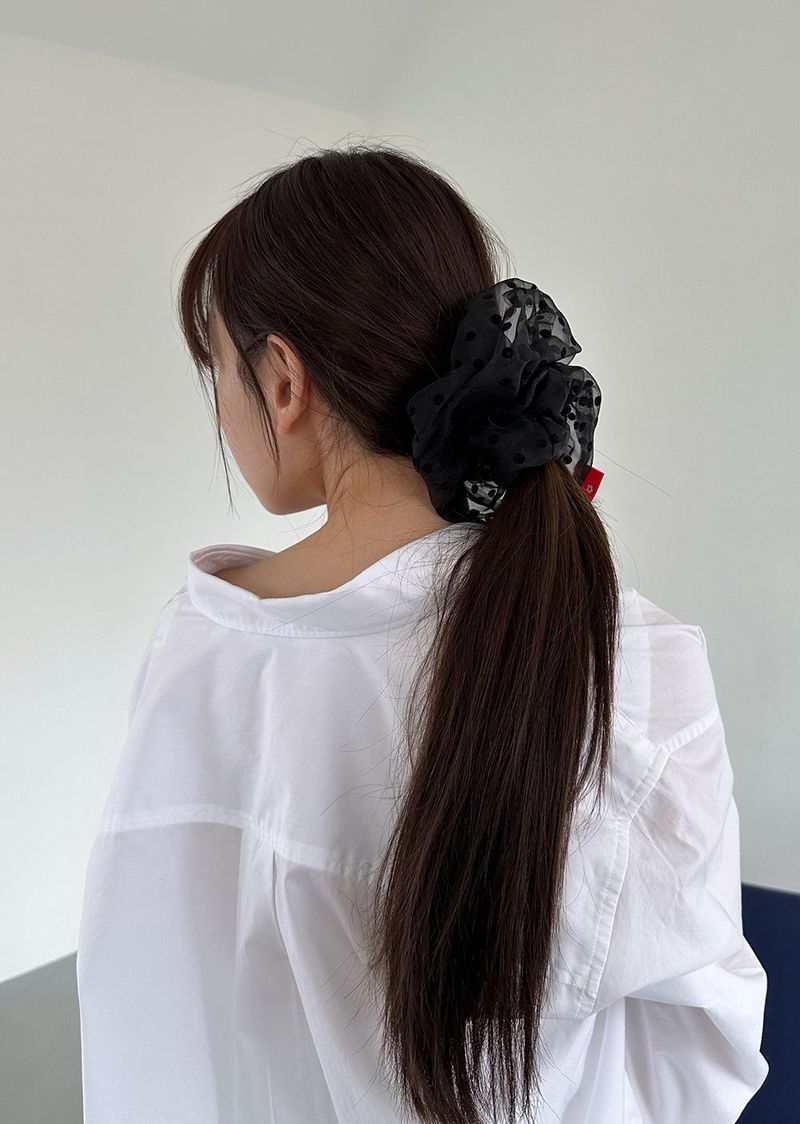 dot organdy hair scrunchie - black