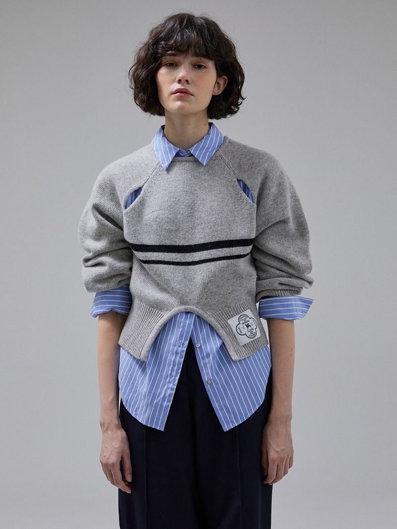 [LINE] Cut Out Line Knit Pullover (2colors)