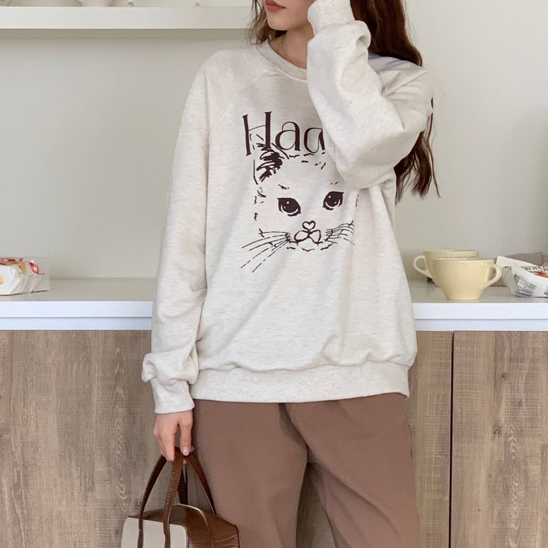 CAT DRAWING SWEATSHIRTS (OATMEAL)