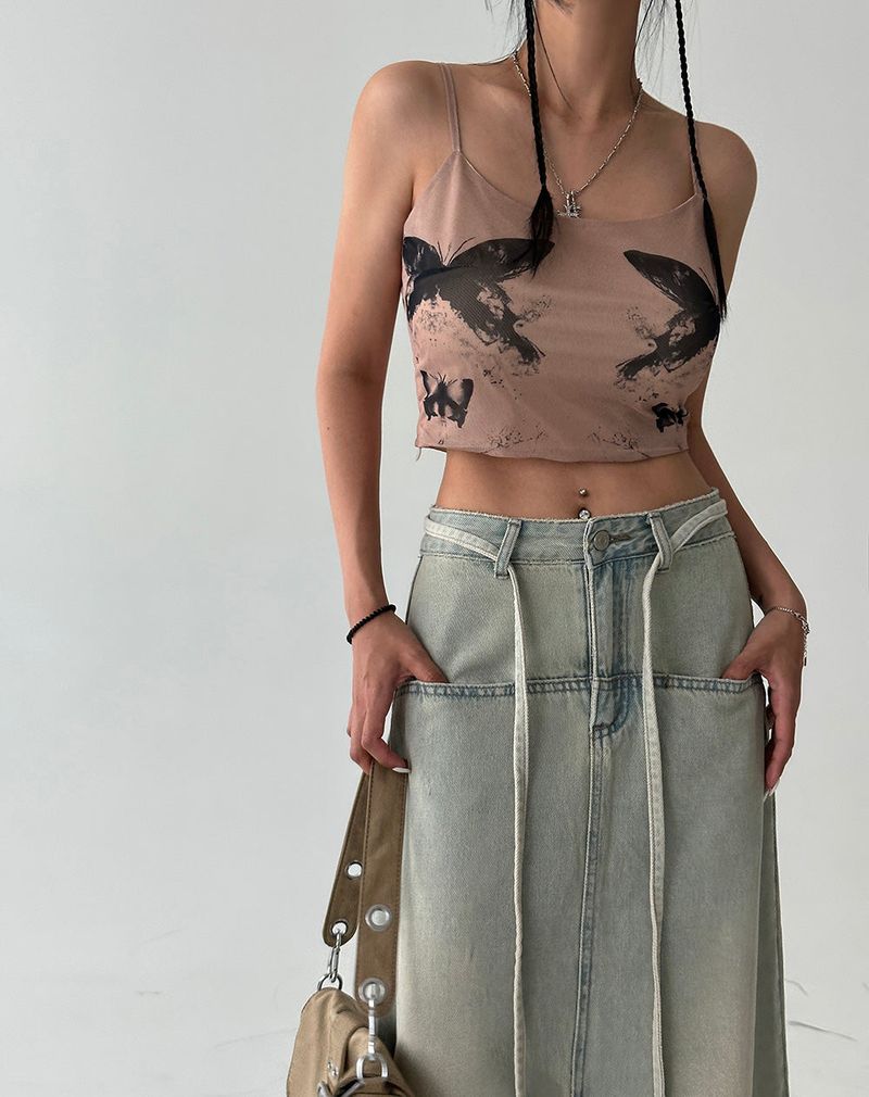 Strap belt Set Denim Long Skirt