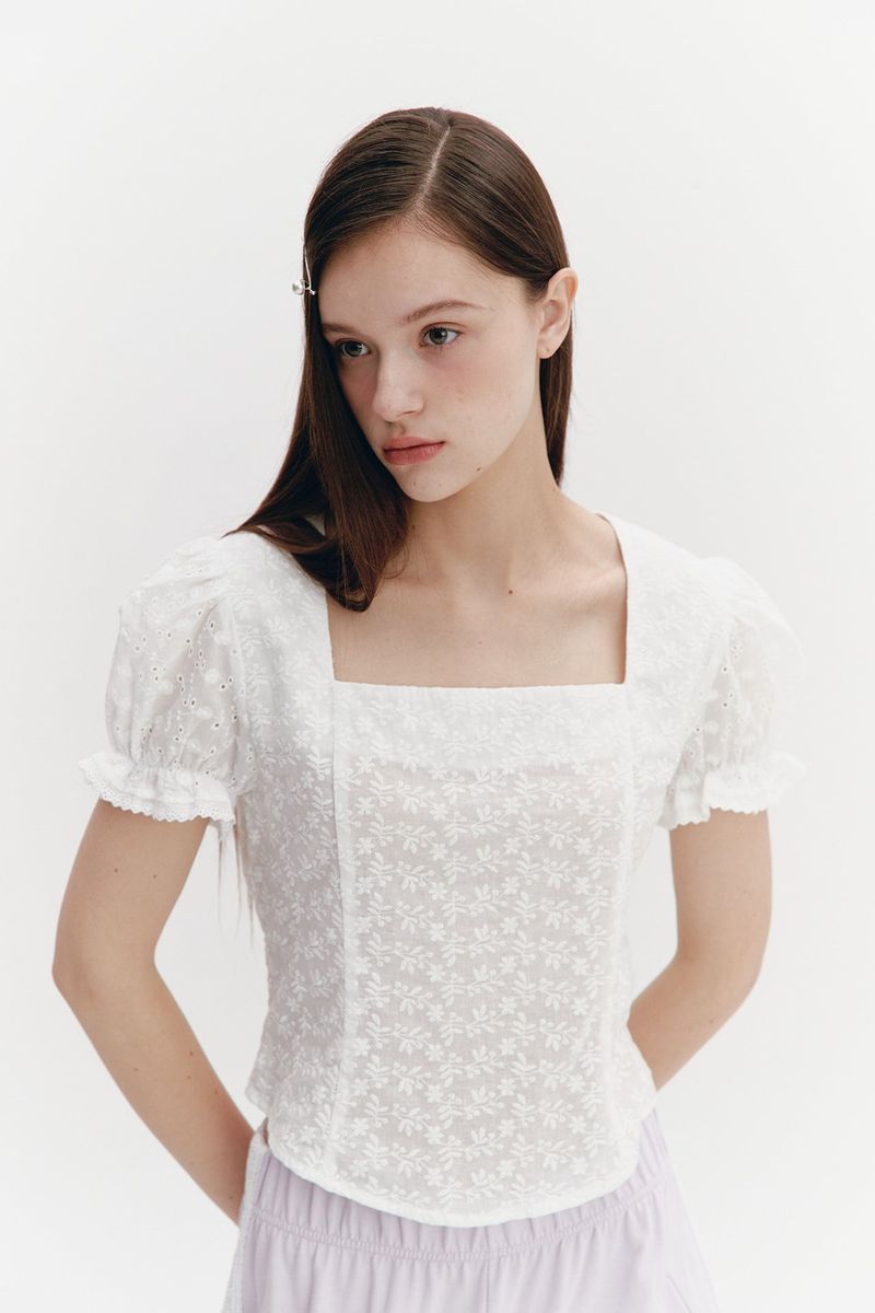 Square Neck Lace Blouse White