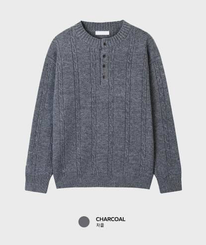 Look & P Henry Neck Button Cable Overfit Knit