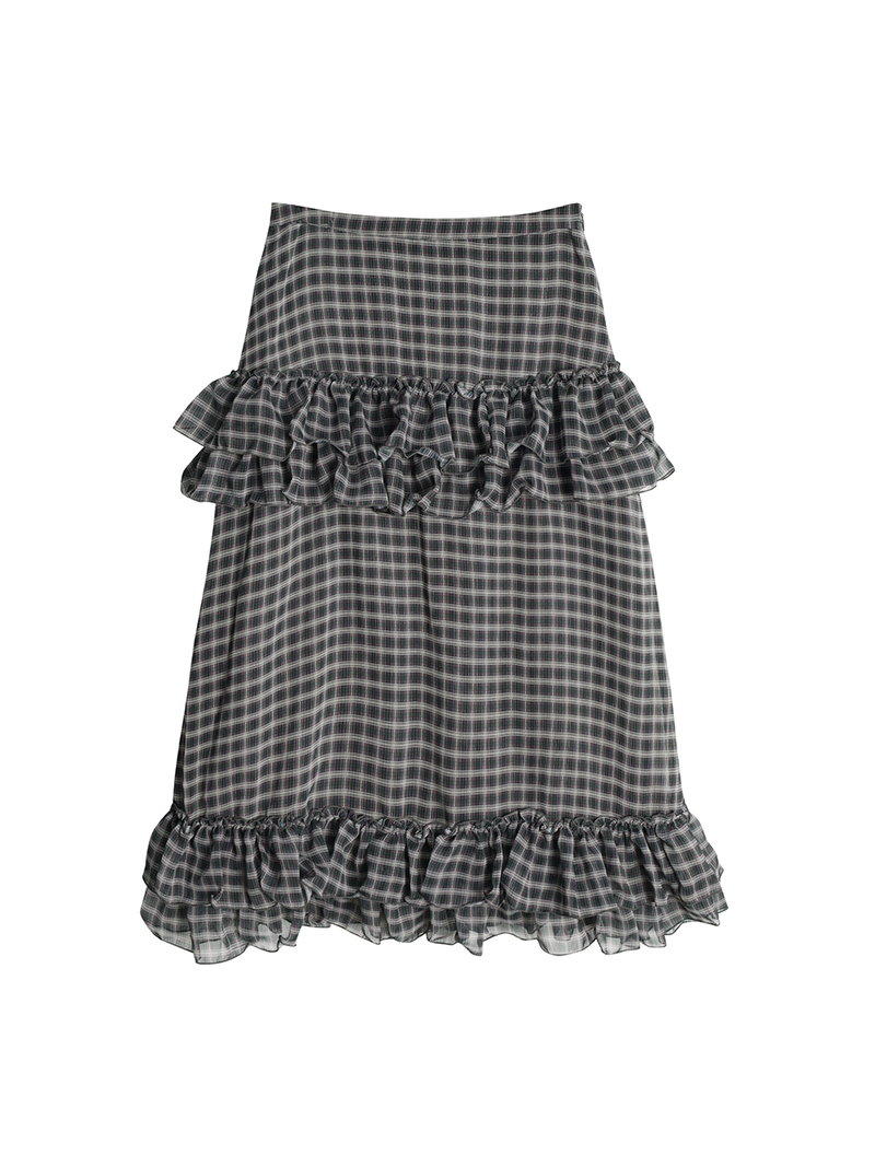 CHECK FRILL SKIRT / PURPLE
