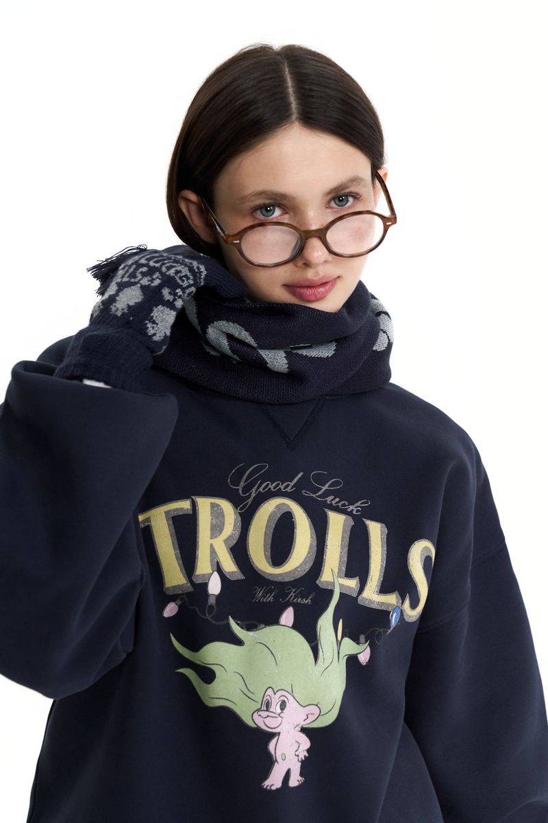 TROLLS JACQUARD KNIT MUFFLER - NAVY