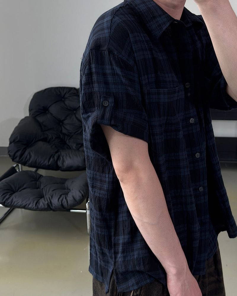 Embossed Texture Check Roll-Up Shirt