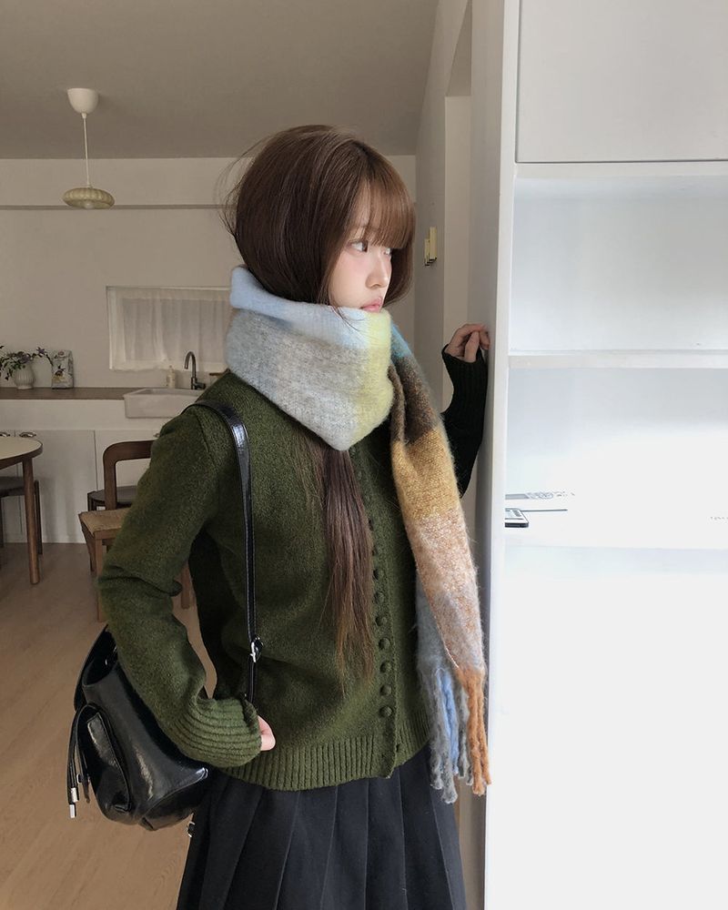 Kemin Thick Check Color Block Long Muffler