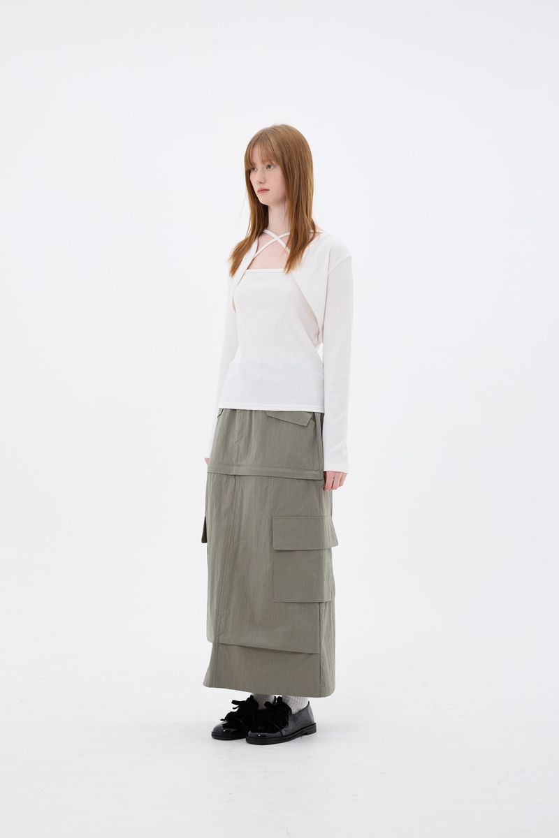 DOUBLE CUT CAGO SKIRT / KHAKI