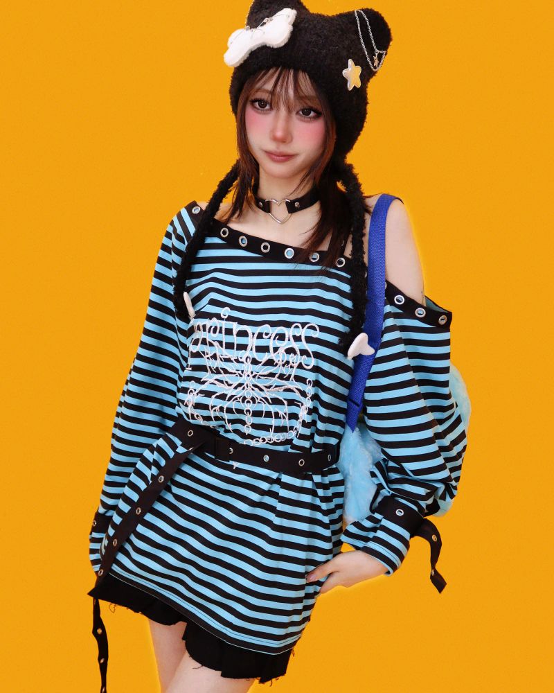 funky-girl striped long T+warmer (2color)