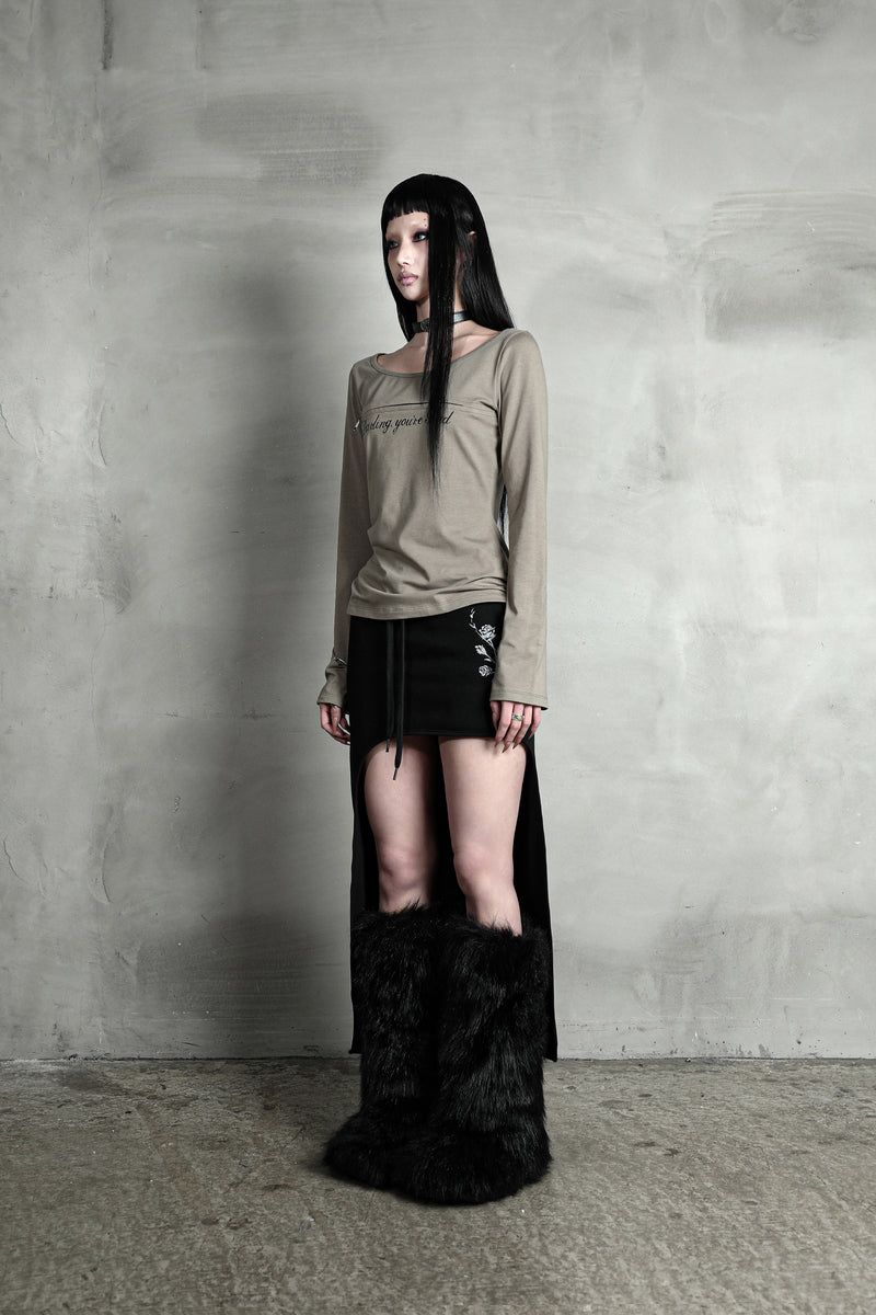 ROSE CUT-OUT SKIRT #BLACK (FLEECE LINED)