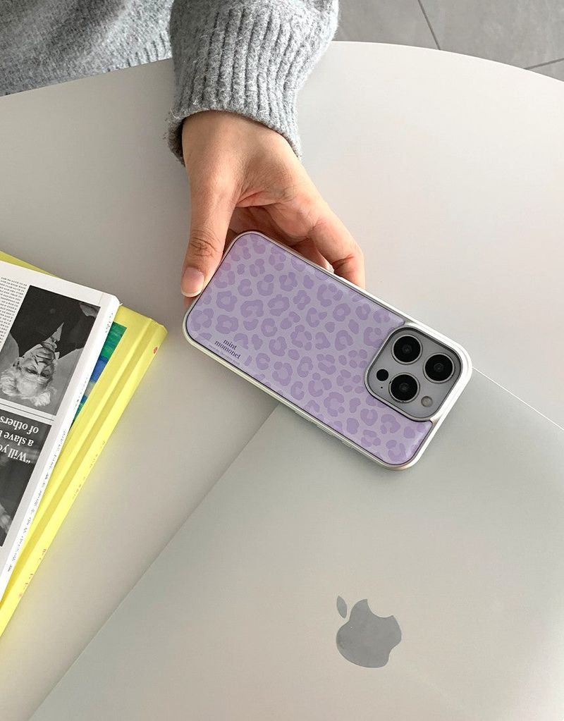 [MADE]ラベンダーレオパード シルバー エポキシ バンパー iPhoneケース