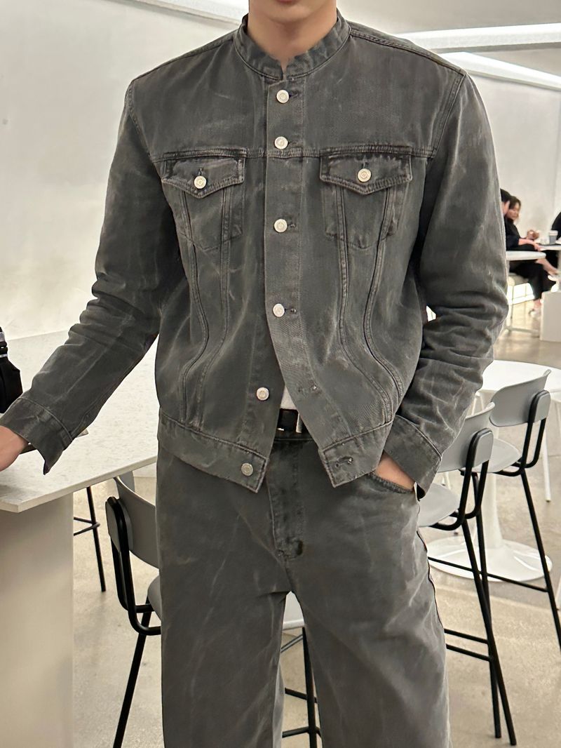 LMN Semi-Over China Setup Denim Jacket (Gray)