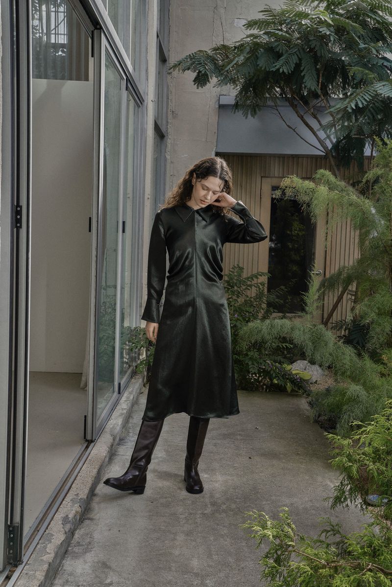 DRAPERY DRESS_DEEP GREEN