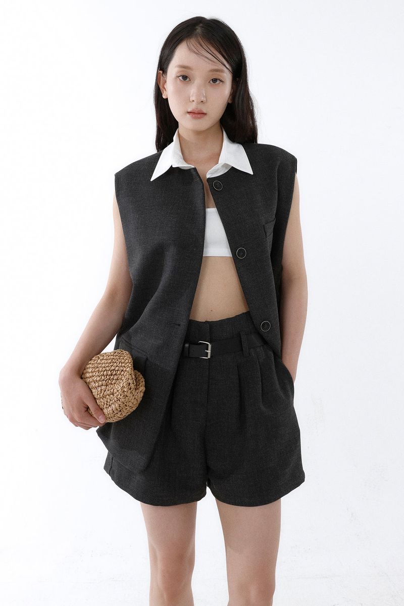 FRONT BELT SHORTS_CHARCOAL