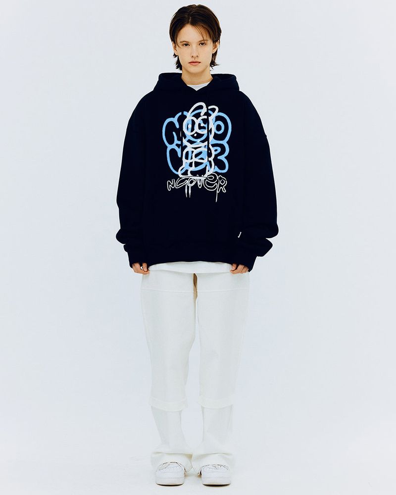 SPRAY RABBIT HOODIE-NAVY