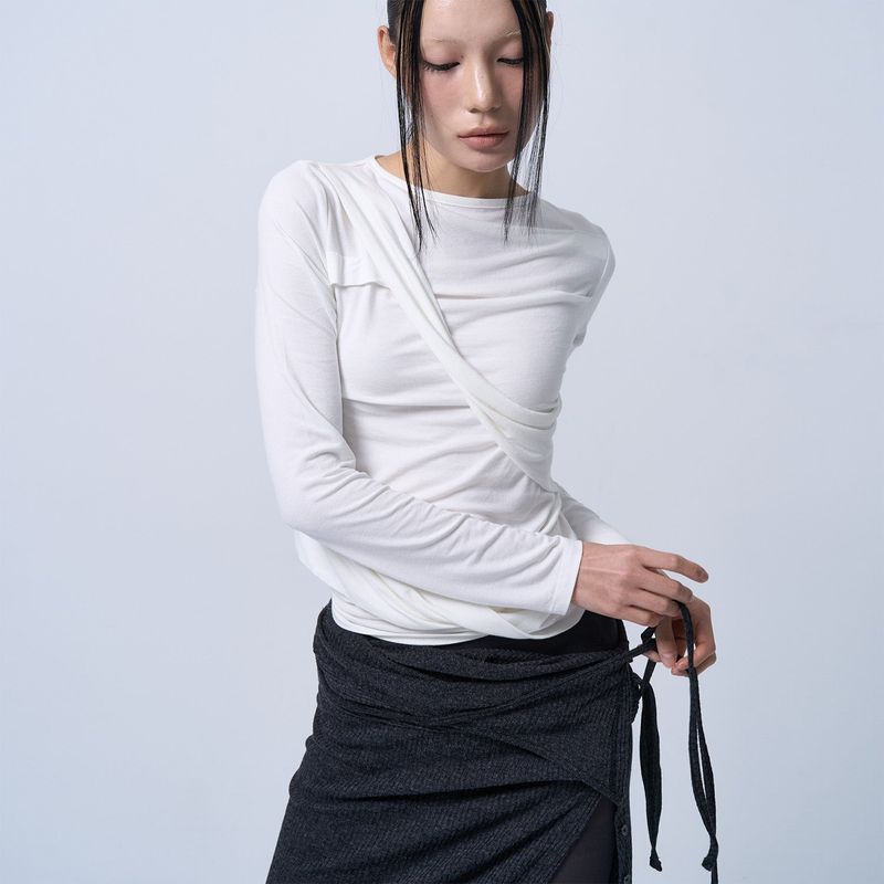 LAYERABLE BUTTON WRAP SKIRT (MELANGE CHARCOAL)