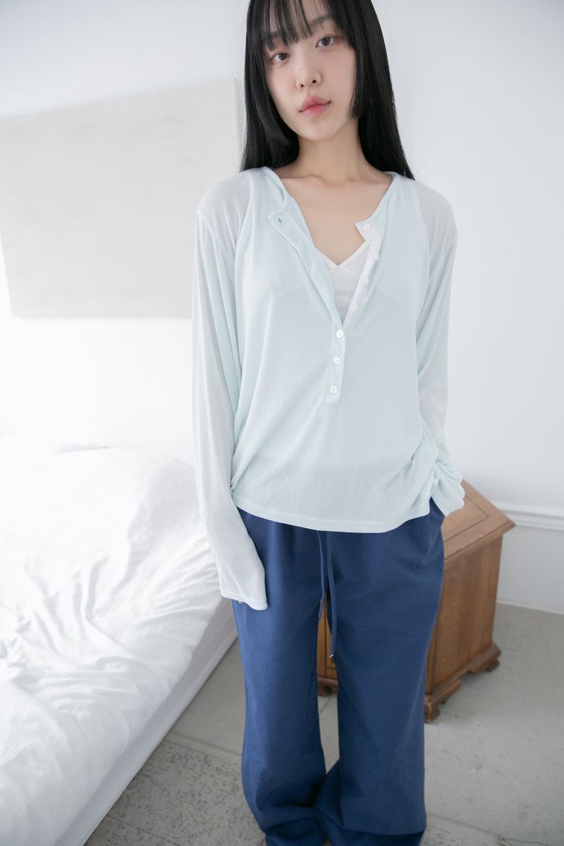 button line see-through loose top(4colors)