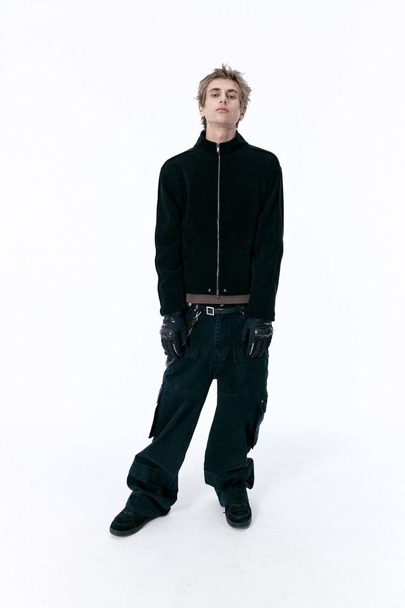 (BASE) MONO KNIT ZIP UP (BLACK)