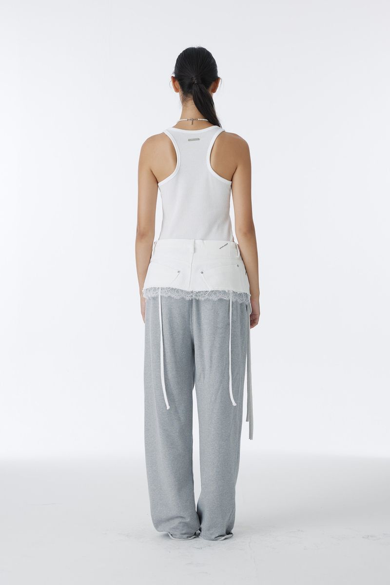 LACE DENIM WRAP SKIRT (WHITE)