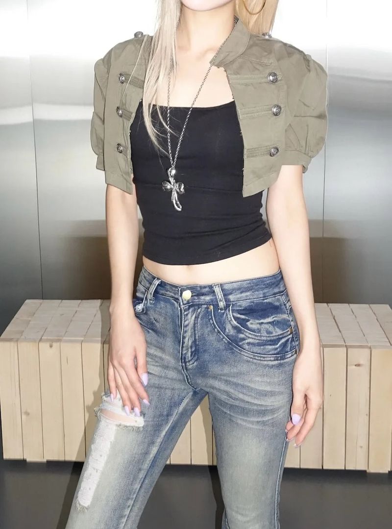 Napoleon Shoulder Crop Shirt