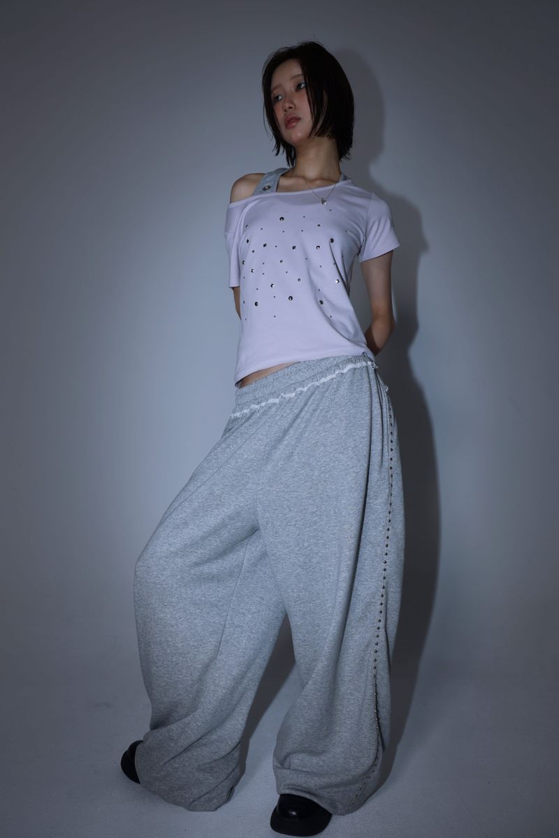 Line stud string sweatpants - Gray