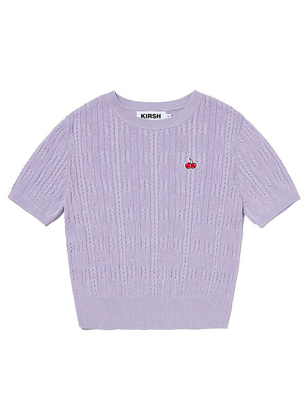 KIRSH（キルシー）の「SMALL CHERRY CABLE CROP SHORT SLEEVE KNIT [LAVENDER]（Tops）」