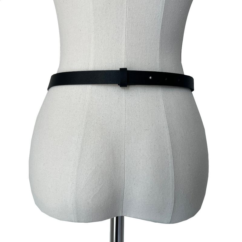 Double hook line black leather belt (Black)