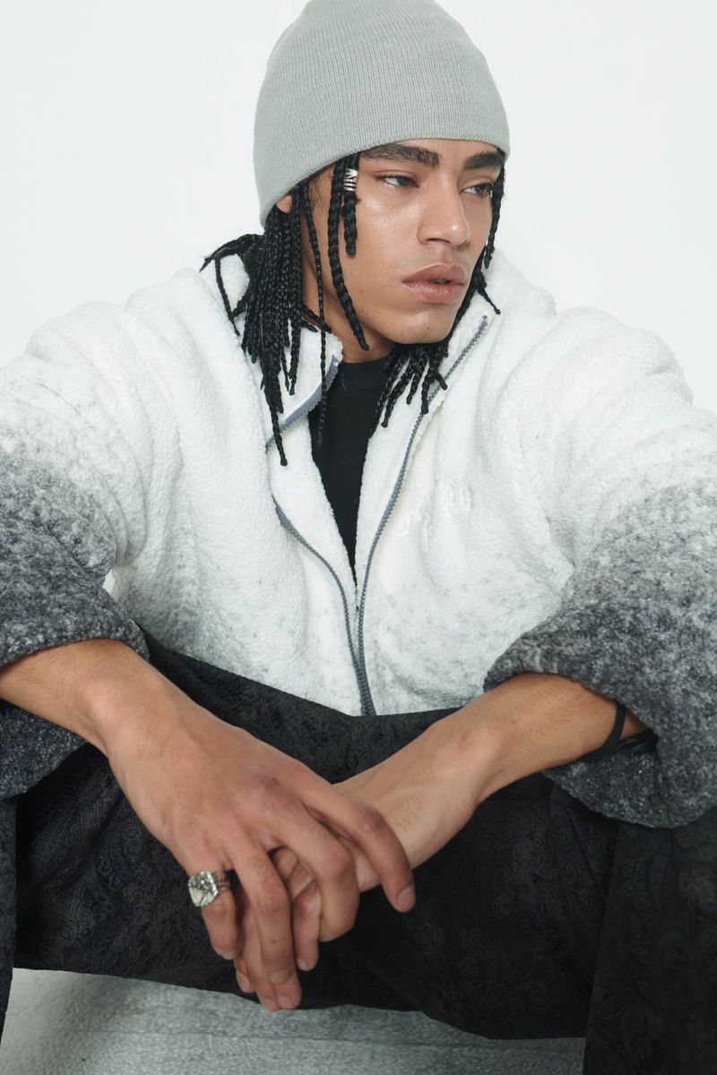 Grey Gradation Sherpa Fur Jacket