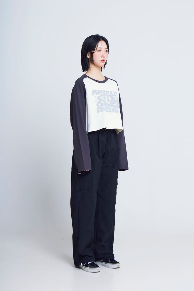 open armhole heart raglan ½T-shirts_charcoal/ivory