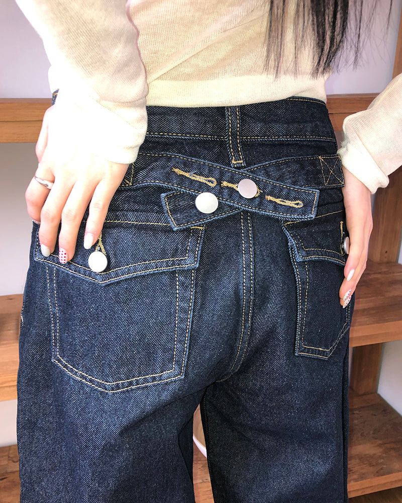 Rakit Raw Denim Back Buckle Wide Denim Pants