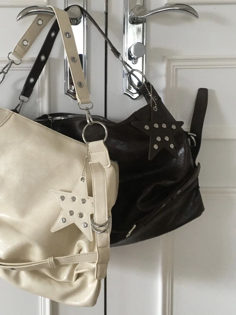 Belted Strap Stud Star Cross Shoulder Bag