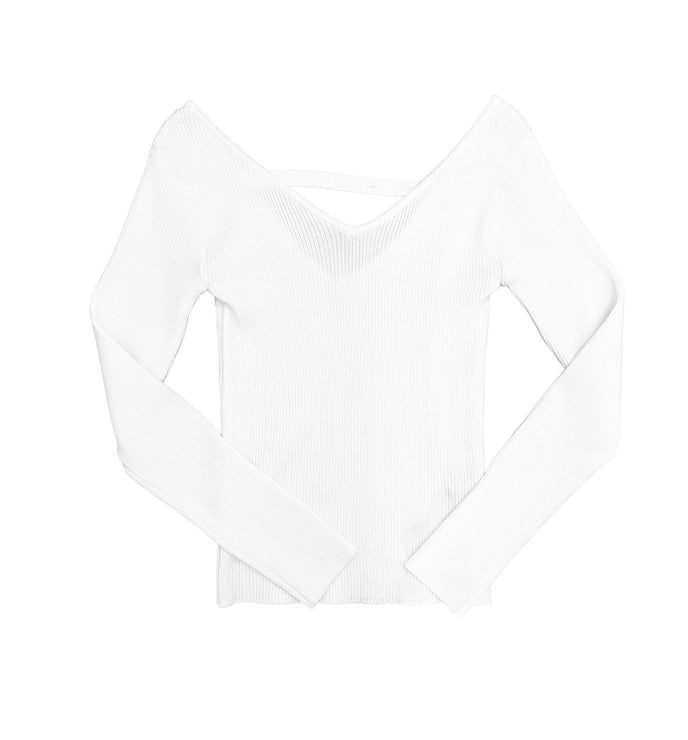Ribbed Backless V-Neck Knit