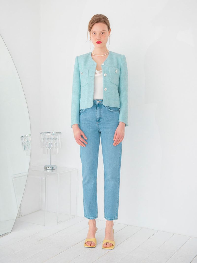 POCKET POINT V-NECK TWEED JACKET_MINT