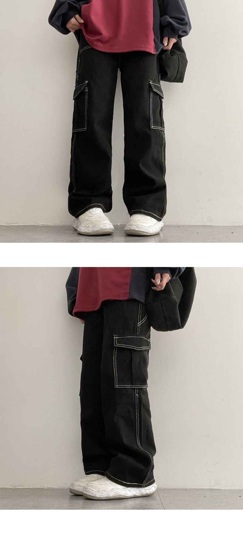 Zach waist bendable stitch black cargo pants