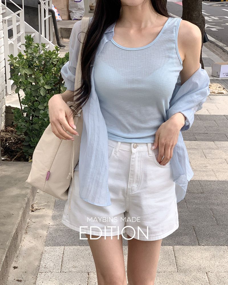 [MADE] Tencel shirt & sleeveless set