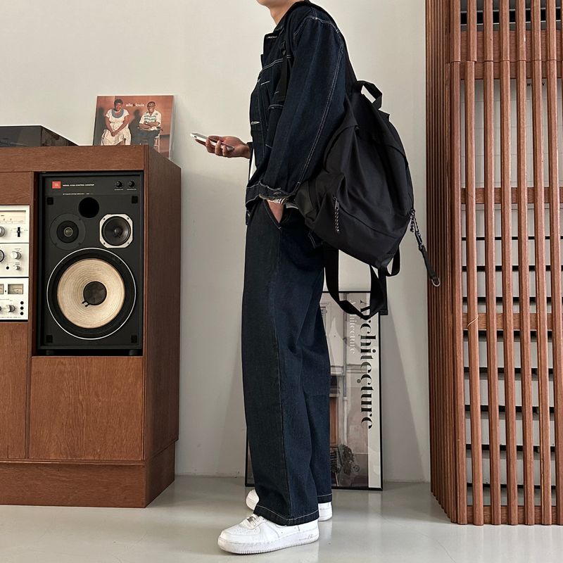 LMN log Oversized fit stitch denim setup jacket (2 colors)