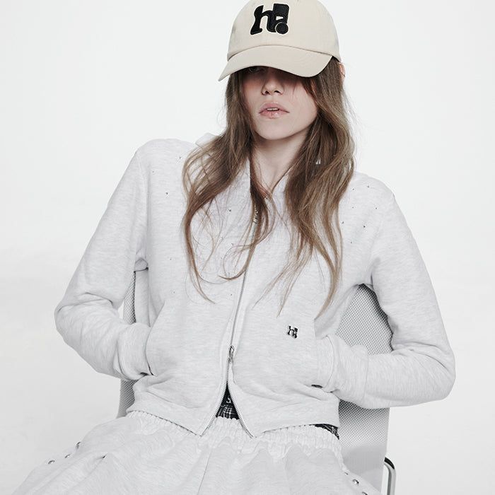 Holy Symbol Crop Hooded Zip-Up_WHITE MELANGE