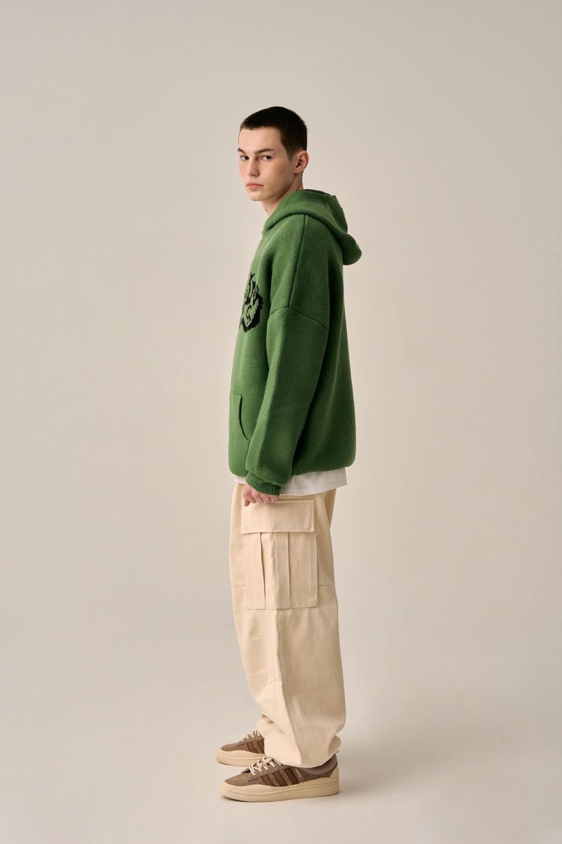 WAVE LOGO KNIT HOOD - KHAKI