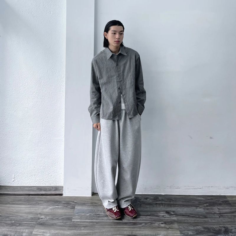 グレー ループ テクスチャー シャツ