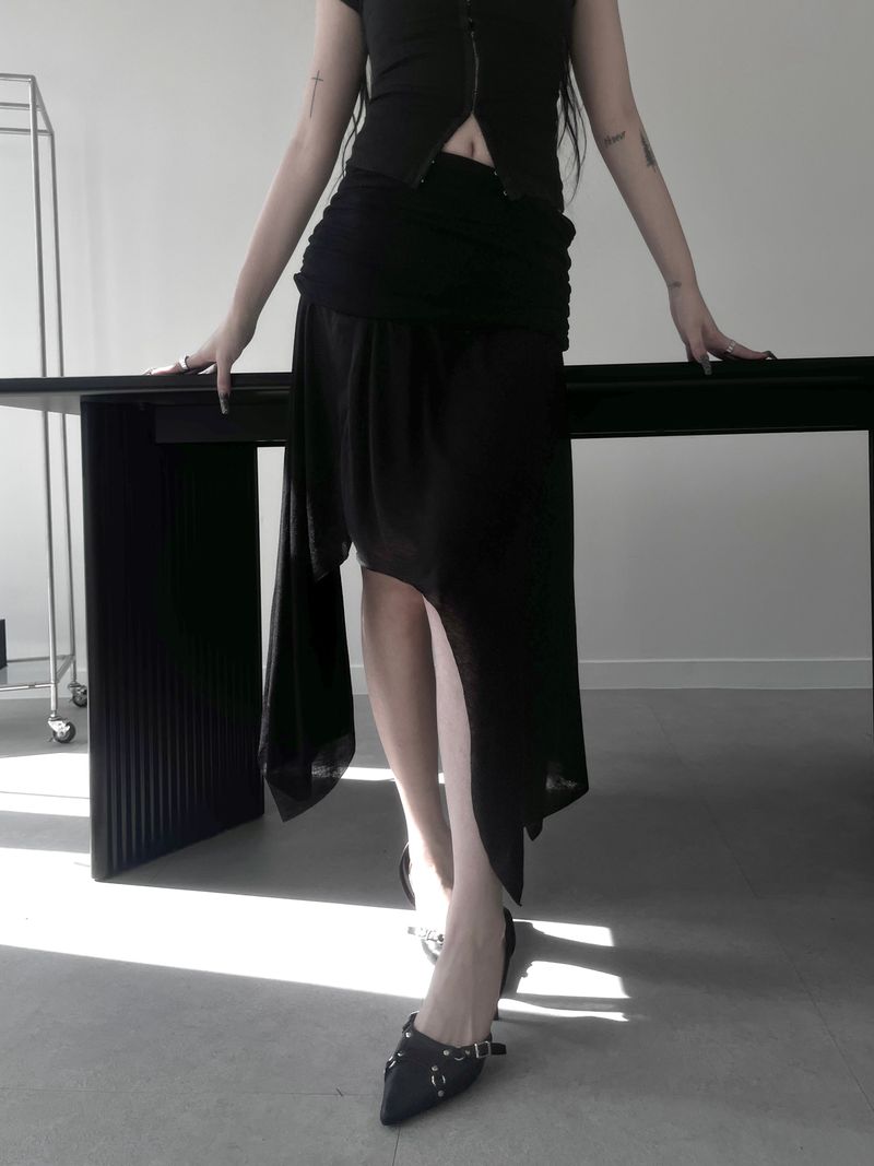moisture shirring midi skirt (3color)