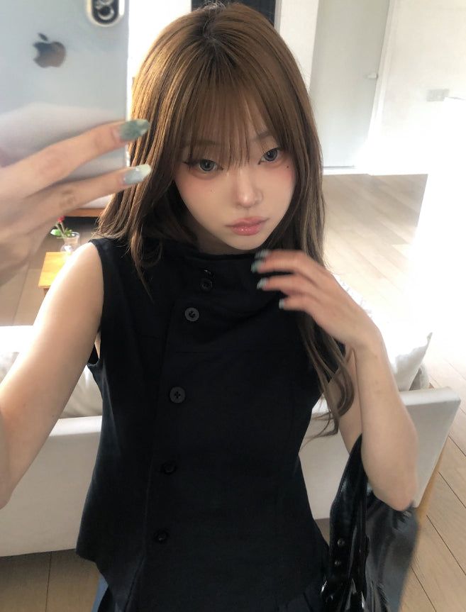 ニアアンバランスハイネックボタントップ