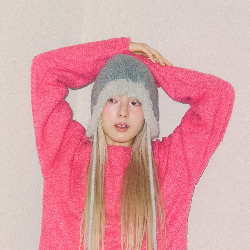 Furry Knit Trooper Hat (grey)