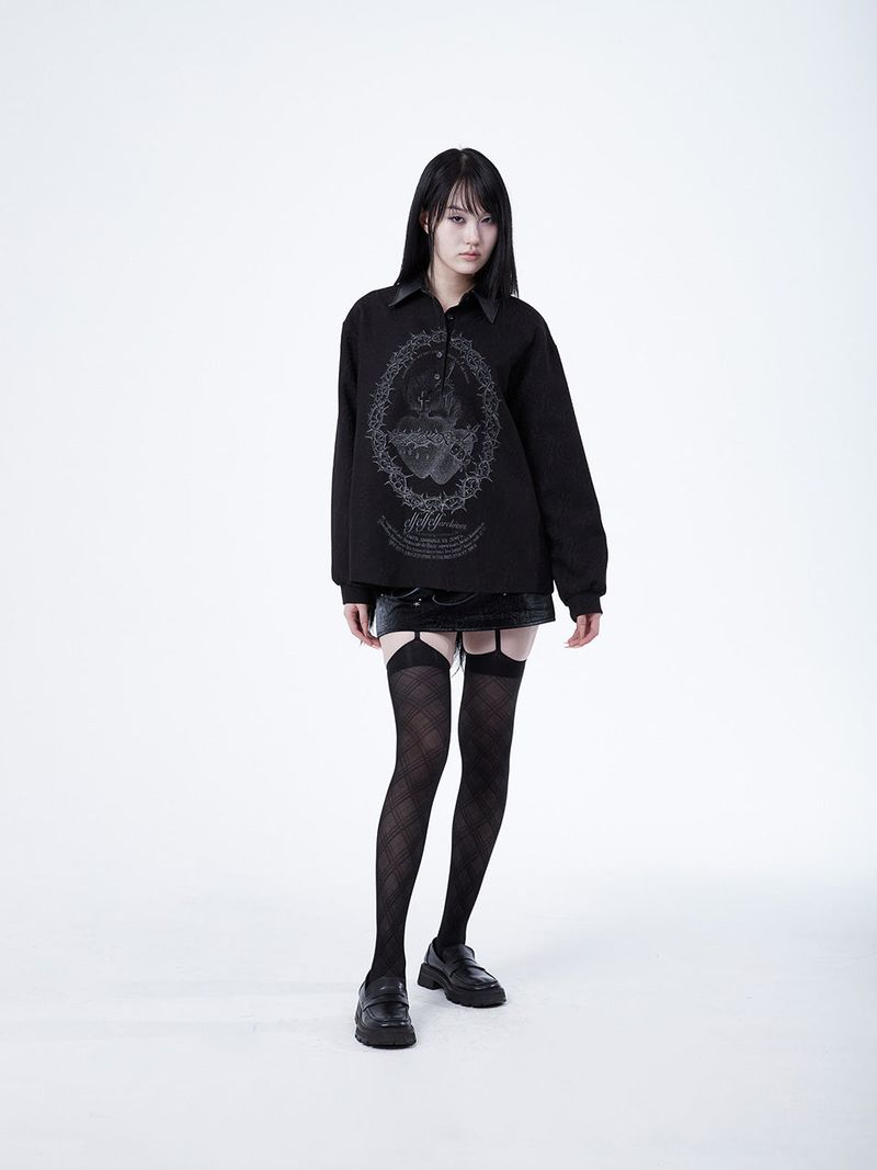 JACQUARD LEATHER COLLAR SHIRTS [BLACK]