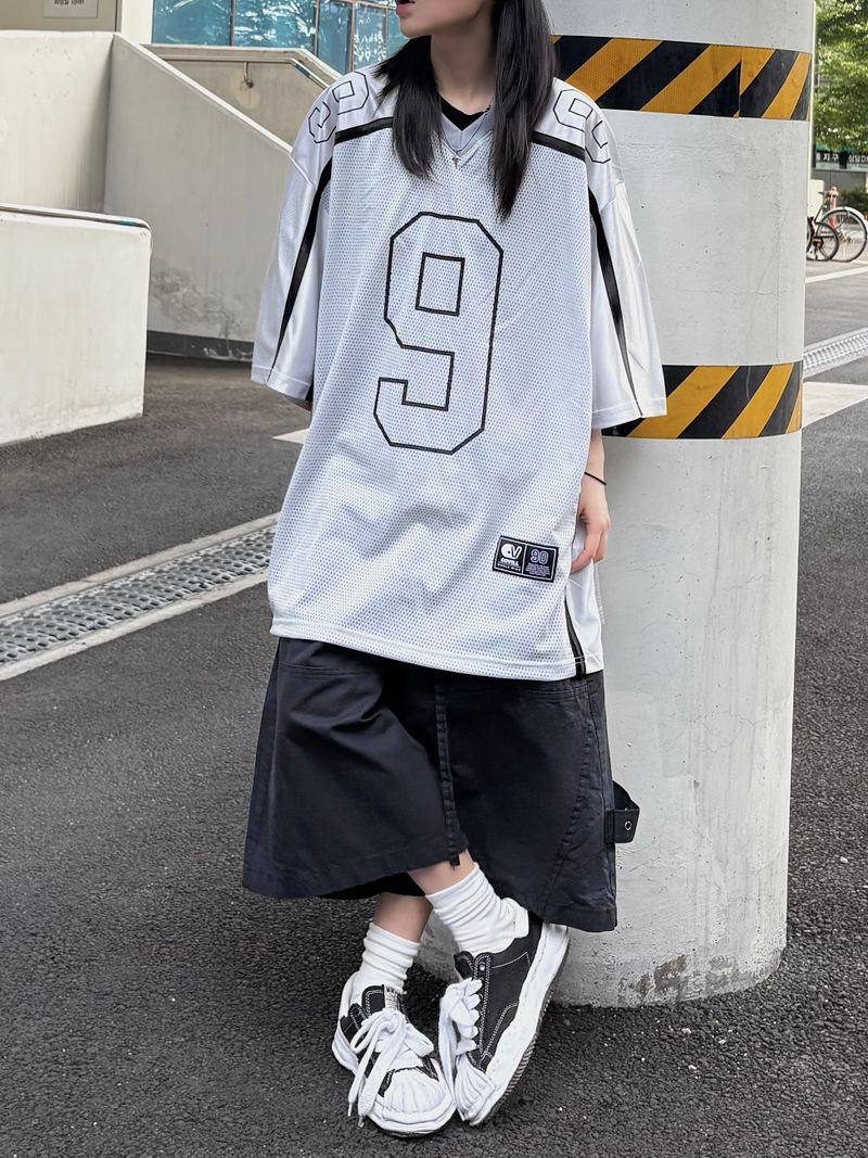 number 9 mesh tape t-shirt
