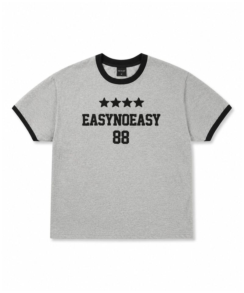 Numbering Patch Crop Ringer T-Shirt - Gray