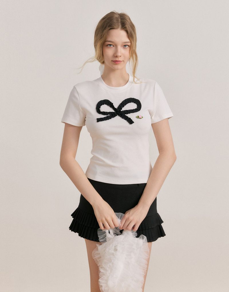 TWEEDY-A（ツウィーディア）の「ダーリンレースリボンサマーTシャツ White（トップス）」